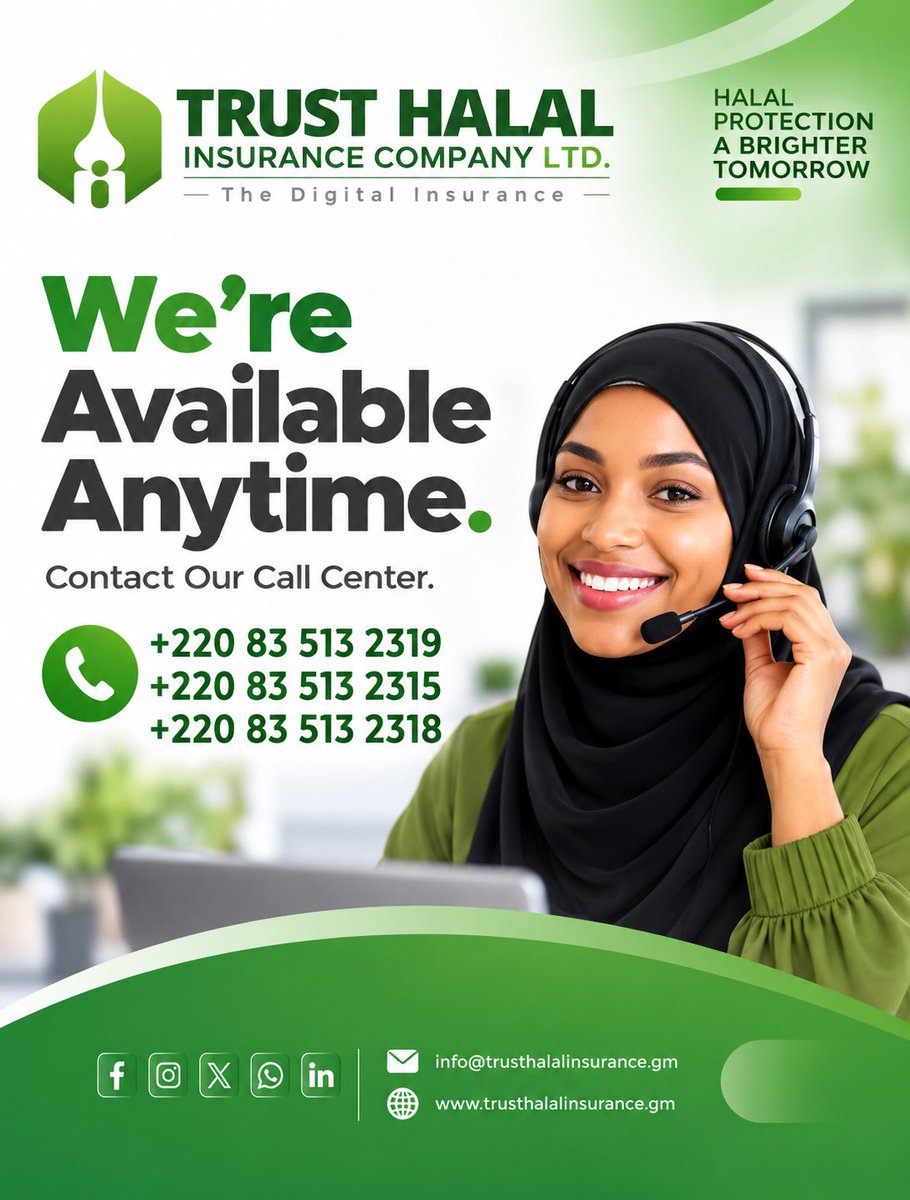 TrustHalalICL's tweet photo. We’re Available Anytime.

At Trust Halal Insurance Company Ltd., we’re committed to being there when you need us.

Whether you have a question, need assistance, or want to learn more about our Takaful solutions, our team is ready to assist you.

Call us today. https://t.co/bikoij2dzm