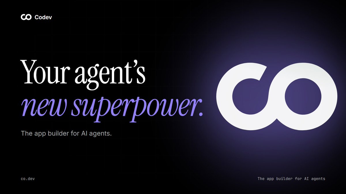codotdev_'s tweet photo. Hello, world. 👋

We're Codev, the app builder for AI agents.

You already have an agent. Codev gives it a place to ship, it builds your app, publishes it, and gets it live.

Your agent's new superpower starts here: https://t.co/R6HJdqPNlp https://t.co/4NeSBz21Pg