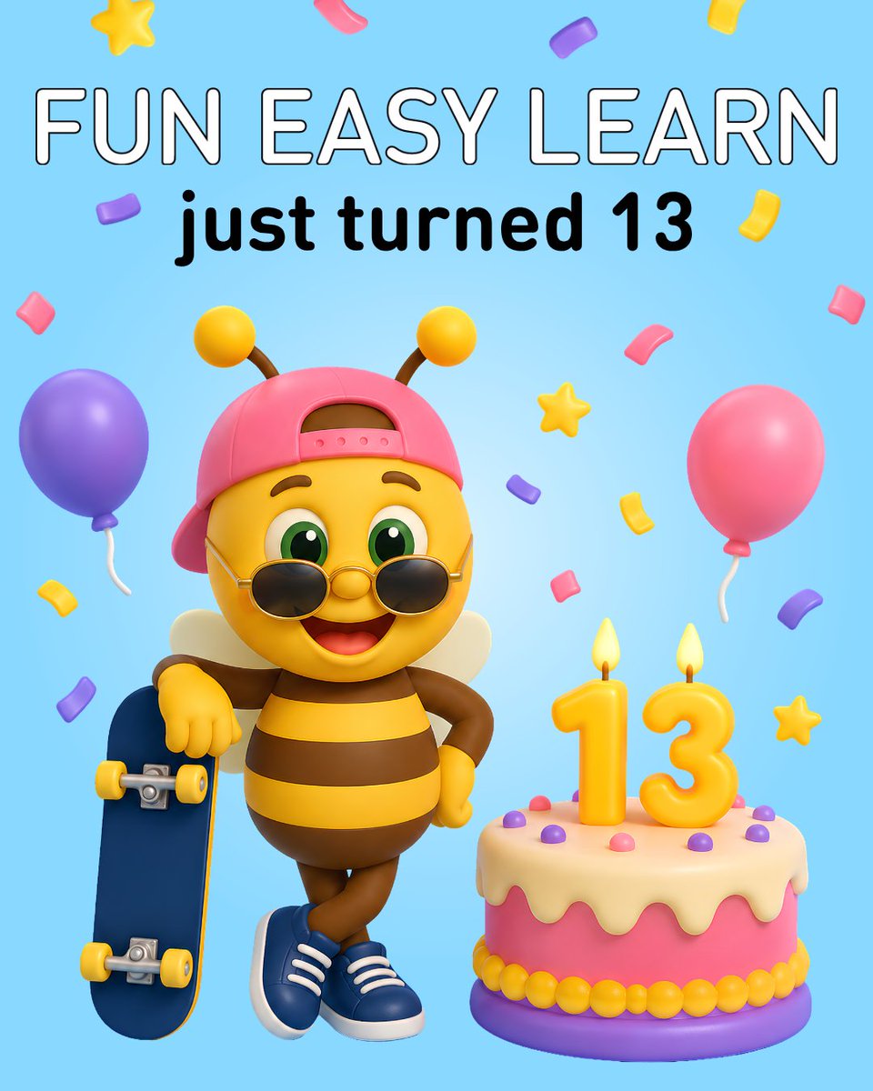 FunEasyLearn's tweet photo. 🥳We're 13 today!🎂

For 13 years, we've been making #languagelearning fun &amp; accessible for everyone!

This year, we introduced:
✨A new #design
🔥A smarter #Streak
📖New #levels

But our greatest achievement is you!💛

Thank you for being with us.🤗
Here's to the next chapter!🐝 https://t.co/Le7ffzwwPK