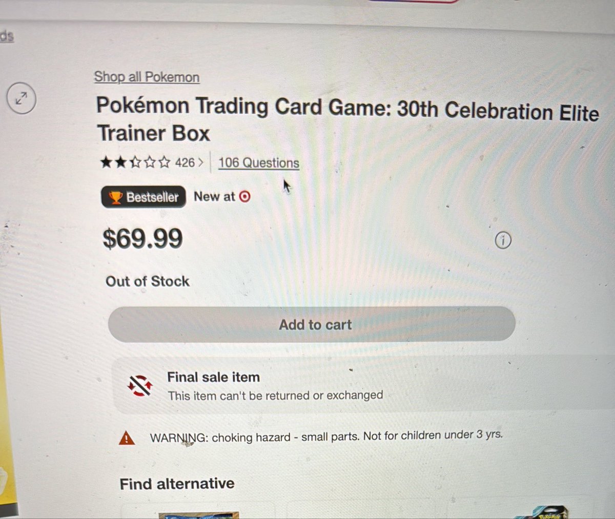 TrojanKing86's tweet photo. Fuck you @Target ! The worst online drop for Pokemon. You guys simply don’t care about people who just want to buy Pokemon for fun. It’s impossible to add anything to the cart with the bots making you their bitch. CHANGE to DRAWING SYSTEM like Walmart Now!!! #pokemon #target https://t.co/b2VhAWHg0F