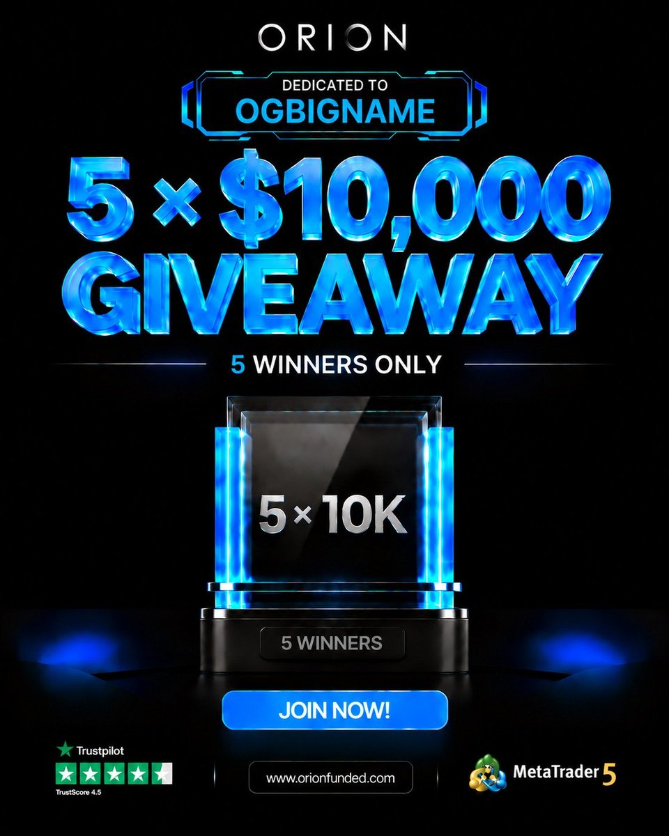OGBIGNAME0's tweet photo. 🚨 $50,000 GIVEAWAY! 🦅🔥

 5 × $10K Orion 🎁

HOW TO ENTER 👇
✅ Follow @OGBIGNAME0
✅ Follow @OrionAffiliates
✅ Follow @orionfundedcom
🔁 Like &amp; Repost this post
💬 Tag 3 traders in the comment
✅Also follow 
@Mikecheta1
Winners in 72hrs
Good luck everyone! 🚀🦅 https://t.co/dtZgSeedsO