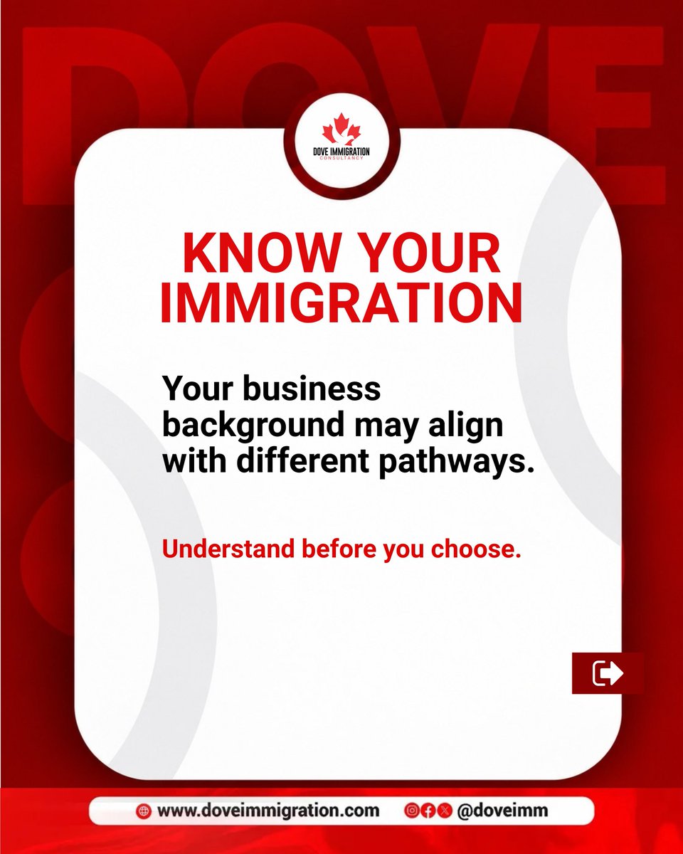 DoveIMM's tweet photo. Don’t just move to Canada. Move with a business strategy.

For a business owner, relocating is more than choosing a destination. It’s about understanding what you want to build, which immigration options may fit your profile, and how you plan to grow once you’re there. https://t.co/94S1W4zDSb