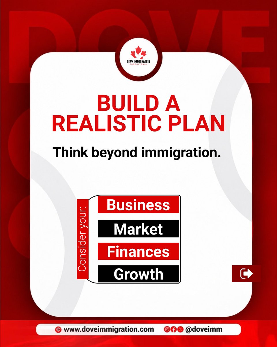 DoveIMM's tweet photo. Don’t just move to Canada. Move with a business strategy.

For a business owner, relocating is more than choosing a destination. It’s about understanding what you want to build, which immigration options may fit your profile, and how you plan to grow once you’re there. https://t.co/94S1W4zDSb