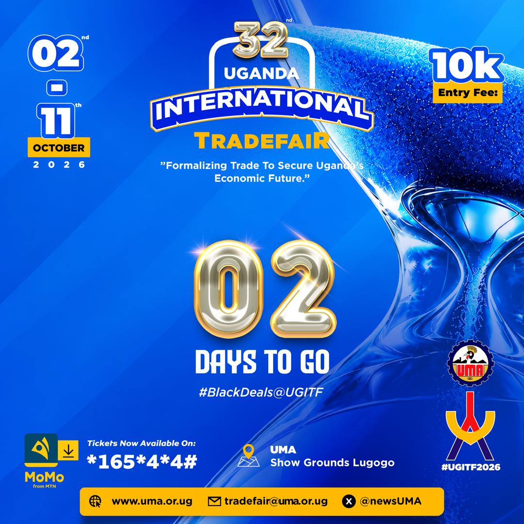 KCDI_official's tweet photo. The 32nd Uganda International Trade Fair is almost here.

From skills and innovation to industry connections and new opportunities, there’s plenty to discover at UMA Show Grounds, Lugogo.

📅 2–11 Oct
🎟️ UGX10K
Don’t just hear about it. Be there.

#UGITF2026 #KCDI https://t.co/0HyxHE19vV