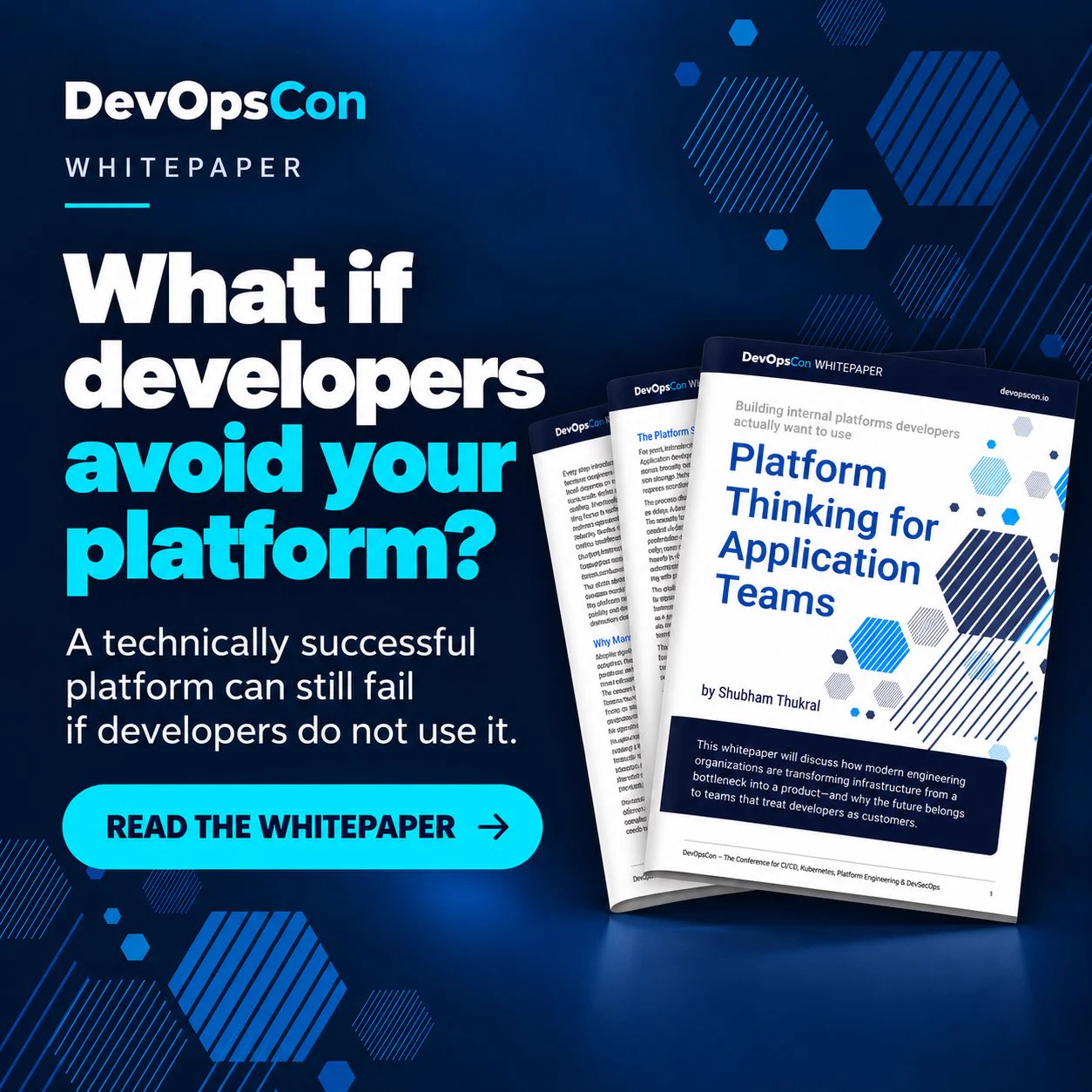 DevOpsCon campaign graphic for Platform Thinking for Application Teams.