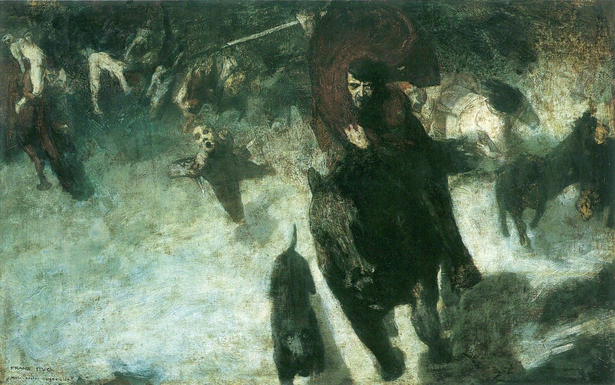 DropOfLightning's tweet photo. The era of the Third Reich, like the Viking Age, was a reaction to the foreign Abrahamic invasion and infiltration of our soil.

Odin and "The Wild Hunt", 1888 by German artist Franz von Stuck https://t.co/qBtXZpdHbt