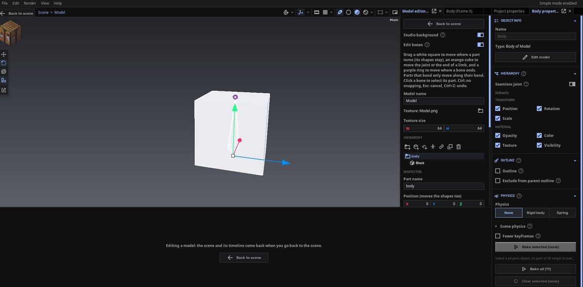 Negentropy_O's tweet photo. Mine-imator HCl Edition Beta 1.3.4 is out!
- Bug reports fixed
- Skirts and hair collide with legs, bodies and each other
- Tapered cubes with block textures
- Onion skinning, graph editor, realistic fog
Free, Windows
https://t.co/6P9mJVRdu8
Devlog: https://t.co/ZbQgeb3Jb9

#mineimator #mine_imator #minecraft