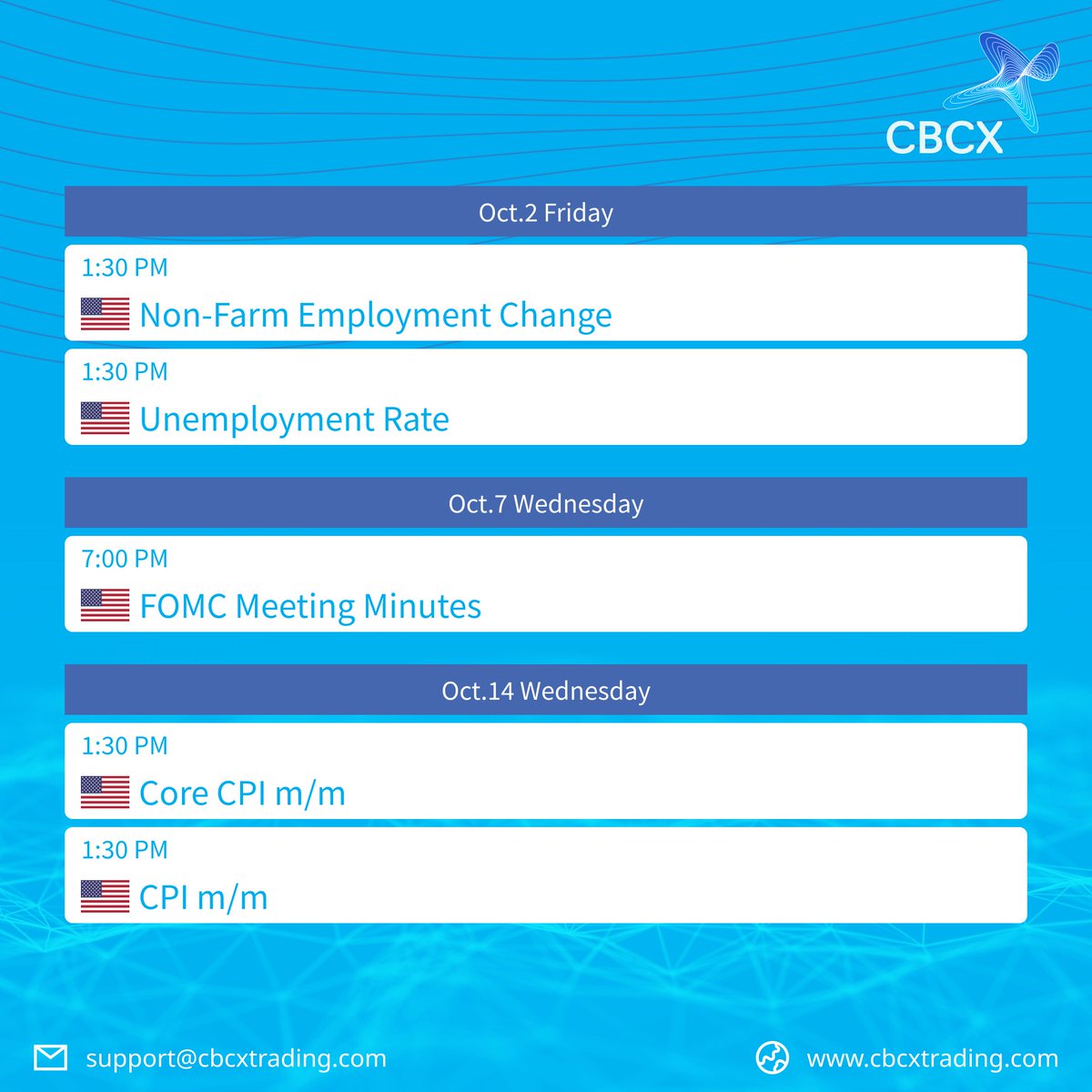 CBCXMarkets's tweet photo. 📊 𝐂𝐁𝐂𝐗 𝐊𝐞𝐲 𝐎𝐜𝐭𝐨𝐛𝐞𝐫 𝟮𝟬𝟮𝟲 𝐄𝐜𝐨𝐧𝐨𝐦𝐢𝐜 𝐃𝐚𝐭𝐚 𝐑𝐞𝐥𝐞𝐚𝐬𝐞𝐬 (All times are in BST)

#CBCXMarkets #CBCX #ForexTrading #EconomicCalendar #MonthlyTradingAlert #CBCXLiquidity https://t.co/lynFho4VWd