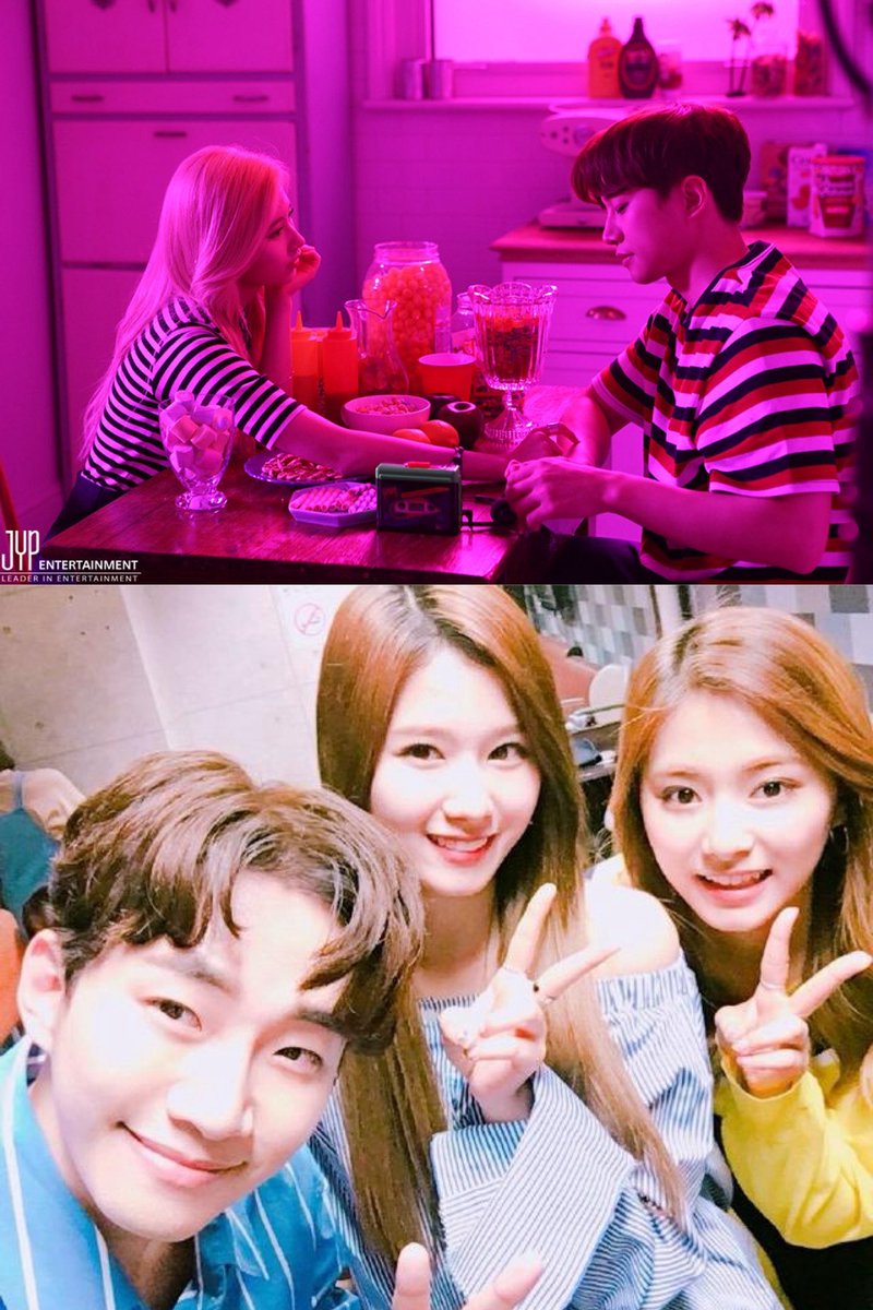 sanadorabel's tweet photo. it’s actually true when you think about it, junho is probably the jyp senior who had quite connections with sana

1. sana as the female lead in his “instant love” mv
2. sana featuring on his song “candy”
3. junho, sana tzuyu appearing together on ‘happy together’ https://t.co/Ffye1EKFID