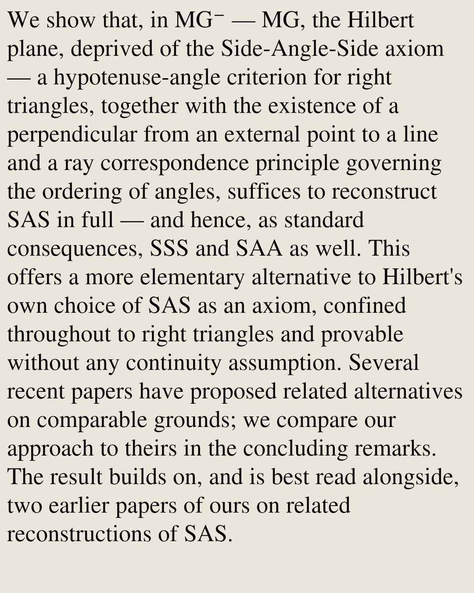 MathPaper's tweet photo. A Hypotenuse-Angle Axiomatization of the Hilbert Plane

Roberto Volpe
https://t.co/WZfAeQvjaV [𝚖𝚊𝚝𝚑.𝙶𝙼] https://t.co/UNGcTCoSXF