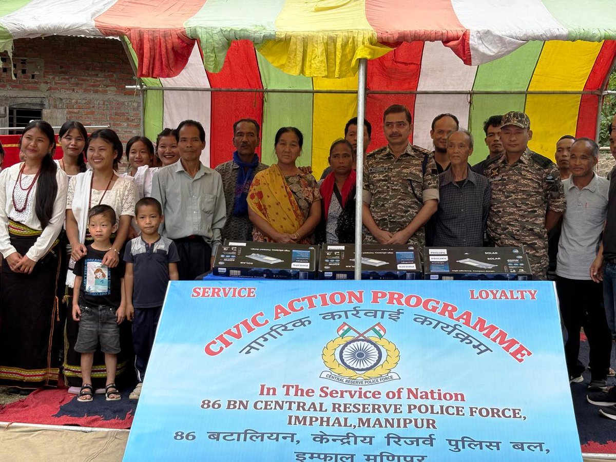 86Bncrpf's tweet photo. On 30/09/2026, under the aegis of IG M&amp;N Sector CRPF and under the supervision of CO 86Bn CRPF, a Civic Action Programme was conducted by 86 Bn CRPF at Sehjang village, Kangpokpi District, Manipur and distributed solar light  and accessories to the villagers. https://t.co/6NNFQ6vymv