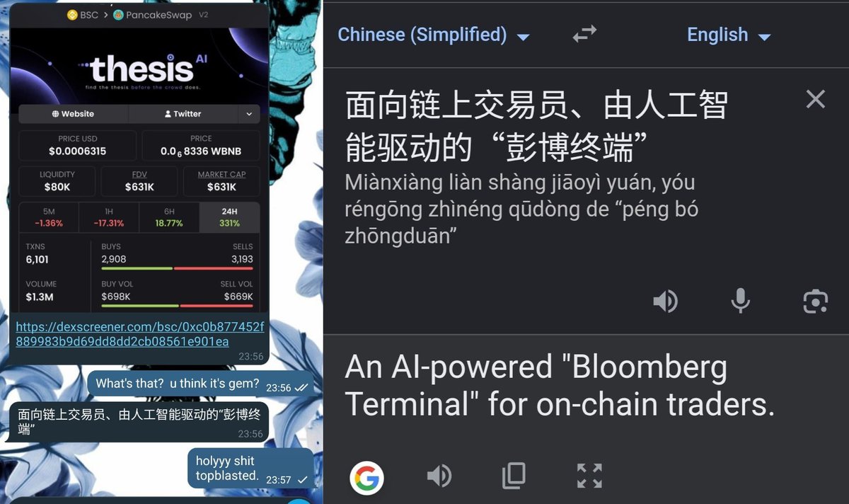gem_insider's tweet photo. my chinese quant saying that $THESIS is "Bloomberg Terminal for trenchers powered by AI"

you're not bullish enough anon🔥 https://t.co/mffwR2Sm1s