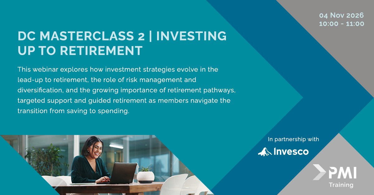 PMIPensions's tweet photo. Delivered with Invesco, PMI’s DC Masterclass 2 explores how investment strategies evolve as members approach retirement, covering risk management, diversification and retirement pathways.

Learn more - https://t.co/bYWVYrAcxf https://t.co/MwAXKX4AAr