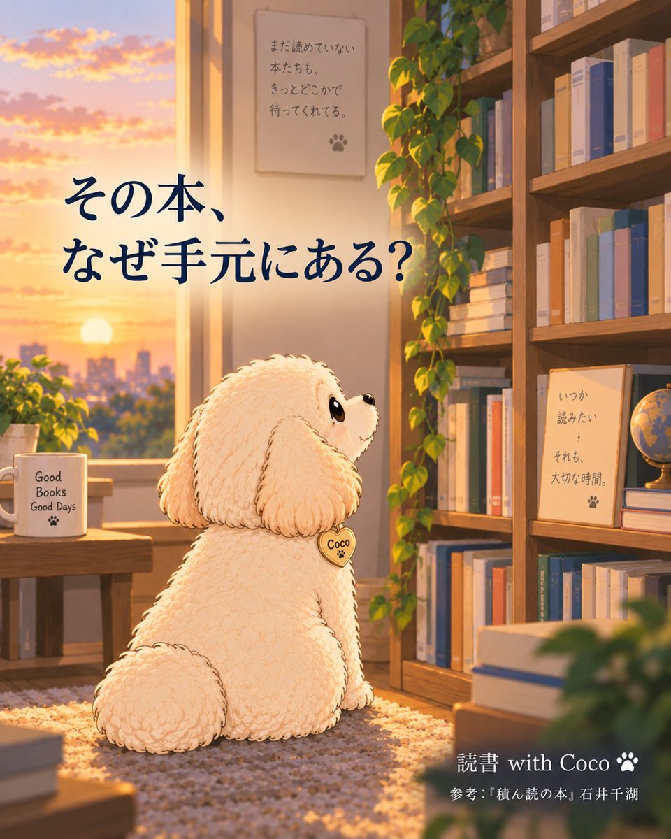 read_with_coco's tweet photo. 読みたくて買ったはずなのに、まだ開けていない。

本棚を見るたび、少しだけ自分を責めてしまう。

石井千湖『積ん読の本』を読んで、ふと。

その本を、どうして手元に置いているんだろう。

読書 with Coco 🐾 https://t.co/s3WXumQszG