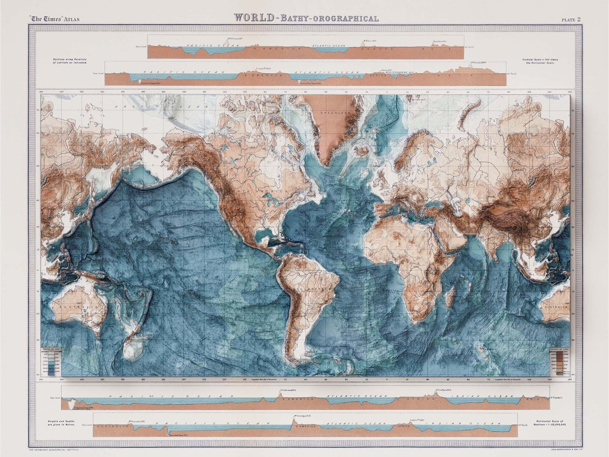 hellovizart's tweet photo. We are producing a new set of vintage shaded relief maps; this is the first in a new series.
As a topographical map of the world was a major omission from our collection, here it is: a bathymetric world map from 1920.

#worldmap #shadedrelief #cartographyart #vizart #bathymetric https://t.co/9G5uCe0G71
