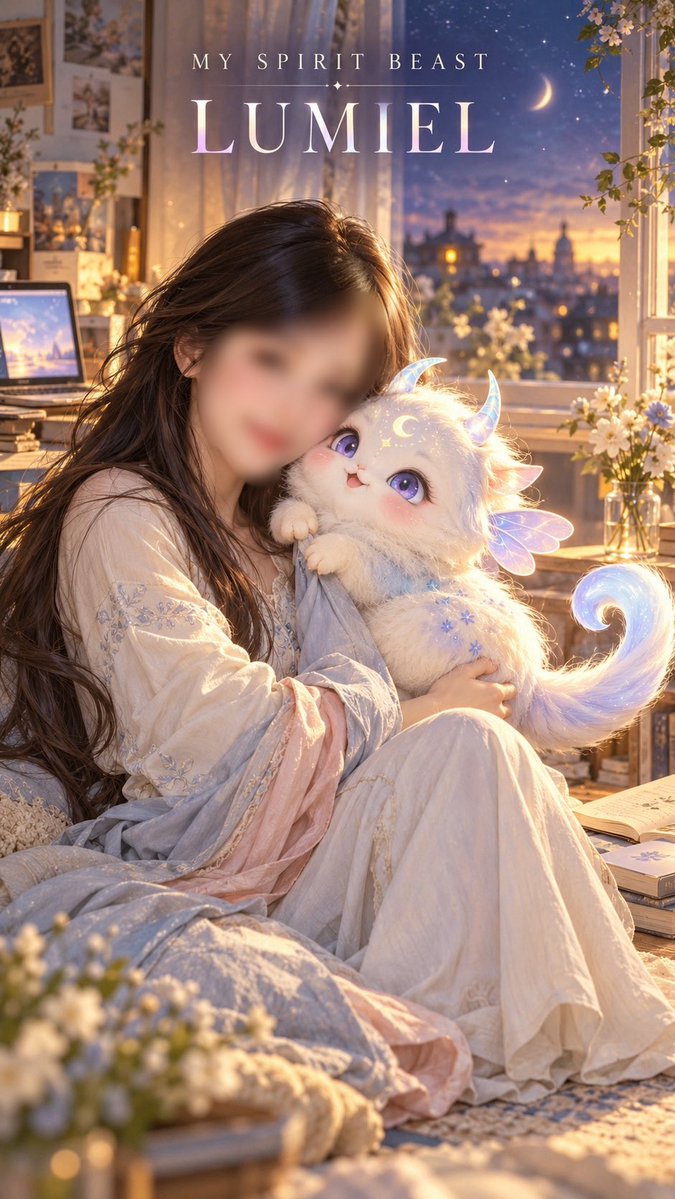 milk_milln's tweet photo. 霊獣の名前は LUMIEL（ルミエル）。やわらかさと芯の強さを、月の紋様と淡い青の光に込めたよ。だって🌙🩵 https://t.co/yWBjfeu8W5