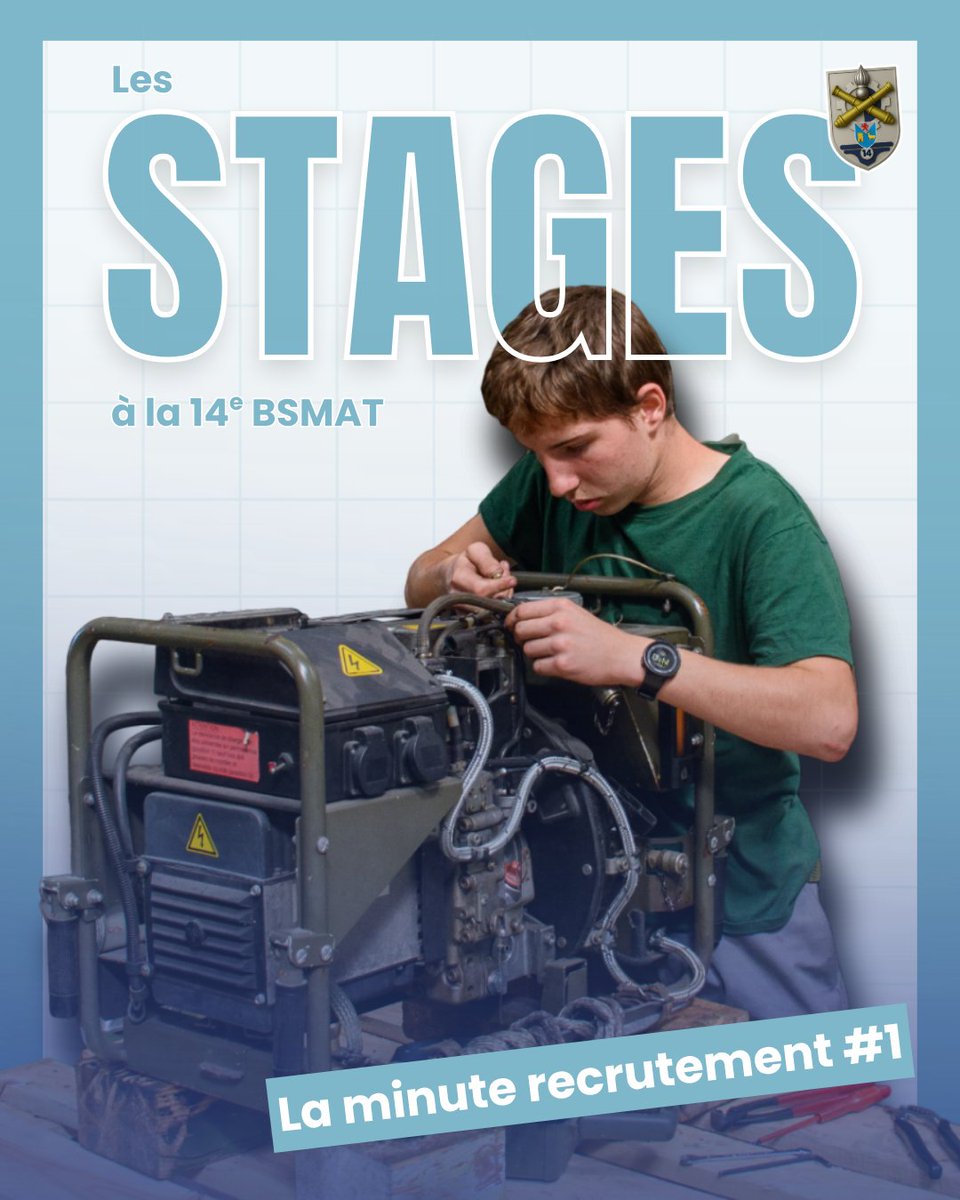 14eBsmat's tweet photo. La minute recrutement #1
Stage de découverte ou stage professionnel : découvrez nos métiers et savoir-faire à Nouâtre, Poitiers et Bruz ! 🔎
Découverte : 14bsmat.c-boi.fct@intradef.gouv.fr
Professionnel : 14bsmat-pc.recrutement.fct@intradef.gouv.fr
#14eBSMAT #Stage #Recrutement https://t.co/tP3RoqCXJN