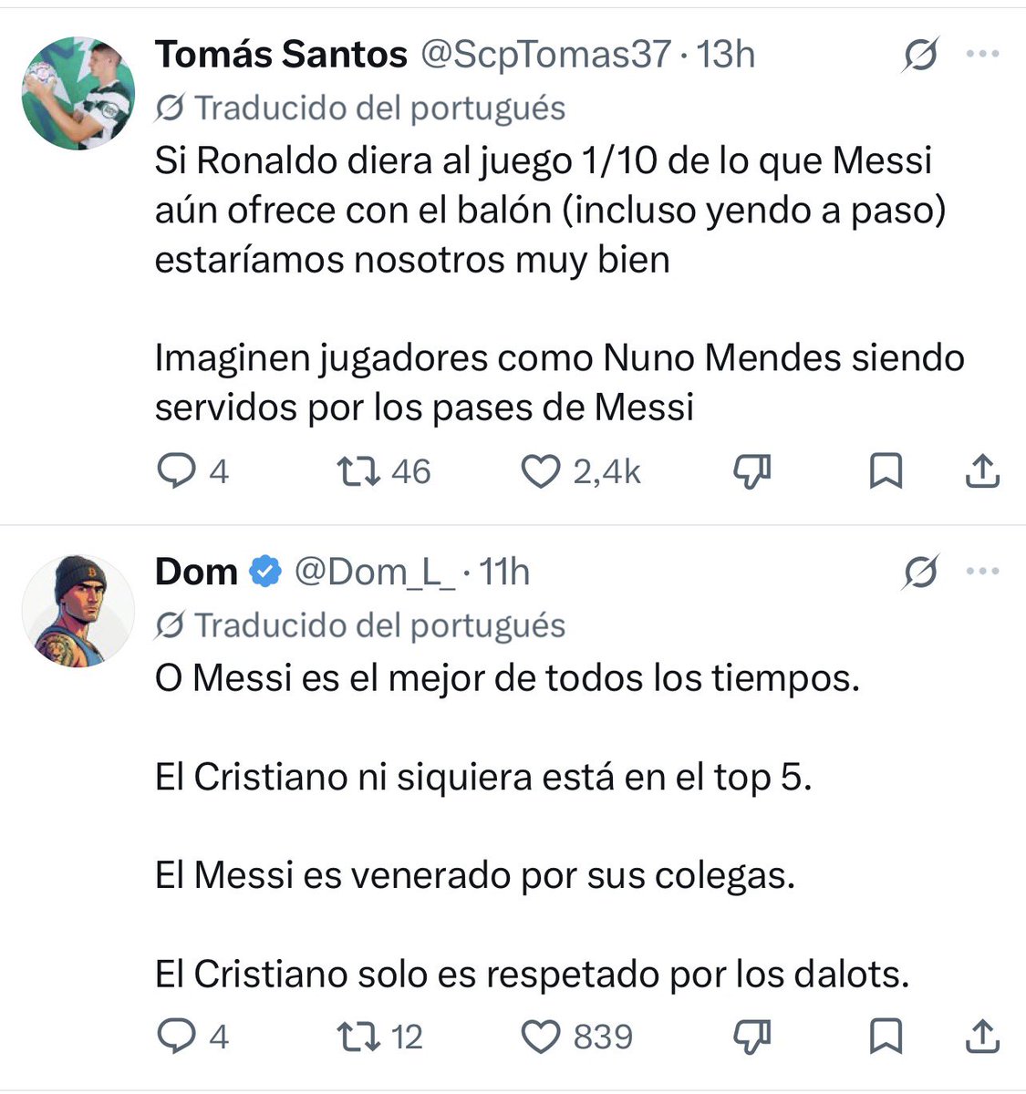 Barcelonismos's tweet photo. Esto es oro. Una cuenta de Portugal publica unas declaraciones en las que dicen que CR7 debe ser tratado como Messi. Atención a las respuestas de los propios Portugueses: https://t.co/oULi9KnFzb