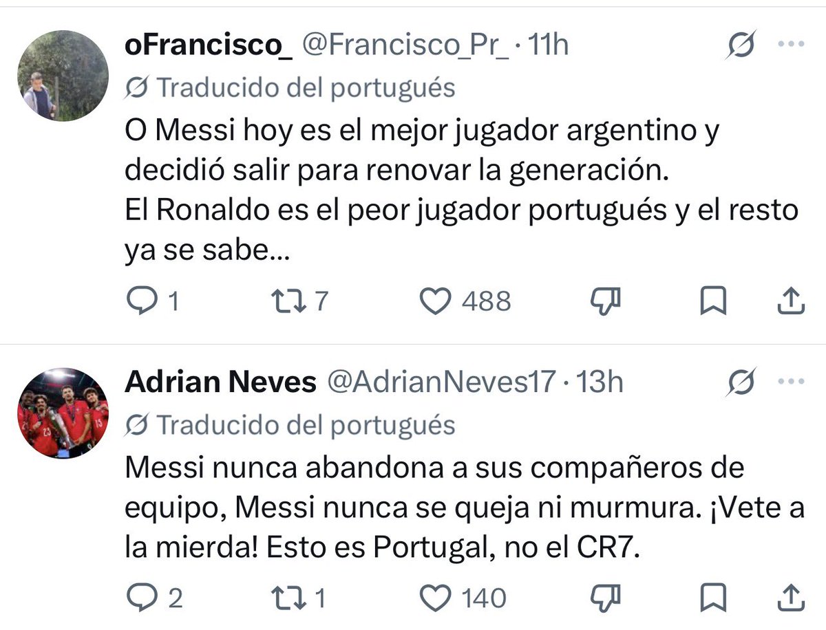 Barcelonismos's tweet photo. Esto es oro. Una cuenta de Portugal publica unas declaraciones en las que dicen que CR7 debe ser tratado como Messi. Atención a las respuestas de los propios Portugueses: https://t.co/oULi9KnFzb