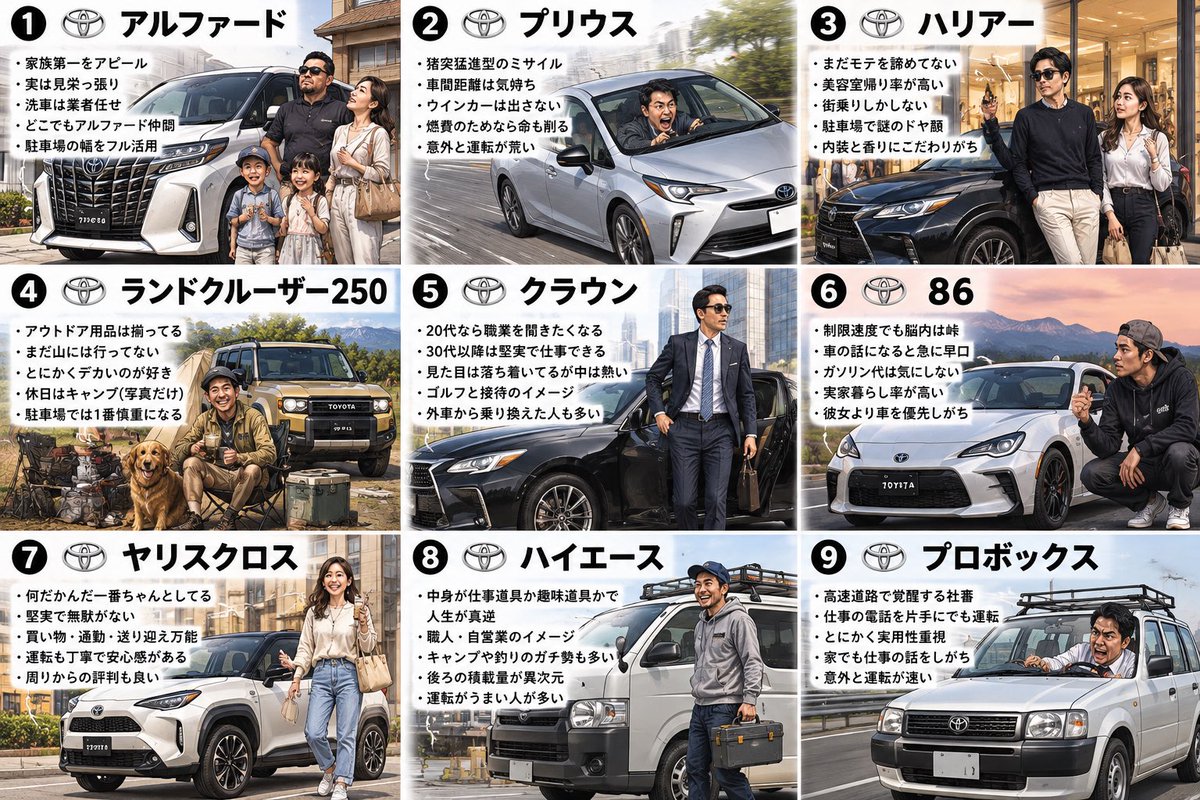 waka_skincare's tweet photo. 異論は認める。

トヨタ車、乗ってる人の偏見。 https://t.co/dCCpcSiAyh