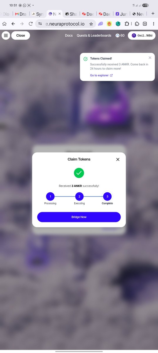 Guru_syndicate's tweet photo. Another project Campaign Listed by @sndcapp just Dropped @Neura_io enter the Neura verse and obtain orbs to complete daily tasks, you earn ANKR points for every task that you complete with the advantage to place your participation/contribution on the Leaderboard. 
@Neura_io includes 
- Daily Check-in.
- Claim ANKR tokens (3) by using faucet.
- Bridge ANKR tokens on Neura network to Sepolia.
- Collect 7/7 pulses daily in-game activity.

At first, I didn't find the Neura verse protocol easy to login,
What I did was
- Connect my burner wallet
- check out how to earn 50 Neura points which wasn't easy because I believed I had to connect all my social account to the platform connection service I was only able to Link (Telegram & Discord account) but even with that, I didn't get any Neura points.
What I did Next 
- Check around the demographic of the in-game Controll you'll find some orb like entity (Pulses)
- Collect all 7/7 pulses daily which rewards you with 50 Neura points which you need before claiming ANKR Faucet 
- go to Faucet location in-game to complete Faucet claim.
- Keep exploring the stages of the game.
Neuraverse did not state it was an in-game but you sure will find out 🔥