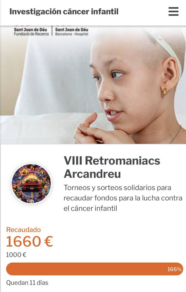 Retromaniacs_es's tweet photo. 🕹️ TORNEOS SOLIDARIOS EN ARCANDREU 2026 💛

Este sábado 3 y domingo 4 de octubre, en Barcelona, desde RetroManiacs jugamos por algo mucho más grande que un récord o un trofeo.

Todo lo recaudado en nuestros torneos solidarios irá íntegro para ayudar en la Investigación del Cáncer Infantil  del Hospital Sant Joan de Déu. Niños y niñas que están librando la partida más difícil de todas, y a los que queremos echar una mano de la única forma que sabemos: jugando juntos.

🎮 LOS TORNEOS DEL SÁBADO 
 11:30h PUZZLE BOBBLE 2: En Arcade Bartop Nitu de @FACTORYARCADE inscripción 👉 https://t.co/G9ixqvm9J9
 11:30h OUTRUN:  Con volante y bacquet + pantalla gigante inscripción 👉 https://t.co/8vHb37bwLp
 12:00h WINDJAMMERS: En Arcade Naomi con mandos sanwa inscripción 👉 https://t.co/VJbgwEDLui

 LOS TORNEOS DEL DOMINGO 
 12:00h STREET FIGHTER II - X Infantil (hasta 12 años): En Arcade Naomi con mandos sanwa inscripción 👉 https://t.co/OBEJZrZ16A
 12:00h STREET FIGHTER II - X para más de 12 años: En Arcade Naomi con mandos sanwa inscripción 👉 https://t.co/2GUynucNfh

🎟️ FILA CERO ¿No puedes venir? No pasa nada, también puedes jugar esta partida. Dona lo que quieras a través de la fila cero y tu aportación irá directa al mismo destino: https://t.co/kELVezzHDS

🏆 TROFEOS PARA LOS TRES PRIMEROS CLASIFICADOS 

La entrada al evento es gratuita, así que ven a vernos, anima a los jugadores, echa unas partidas en las máquinas y, si puedes, suma. Cada crédito cuenta. Cada euro, también además tendrás números para los sorteos!!

Gracias a @VideojuegosGAME @ViewSonicES @VinakoStore @airungames @MarioNogues @JAPANGAMEONLINE #PlayzoneBarcelona @FACTORYARCADE @RexArcade #Retroplayzone y a todos los demás sponsors por ayuadarnos por hacerlo posible 🙏