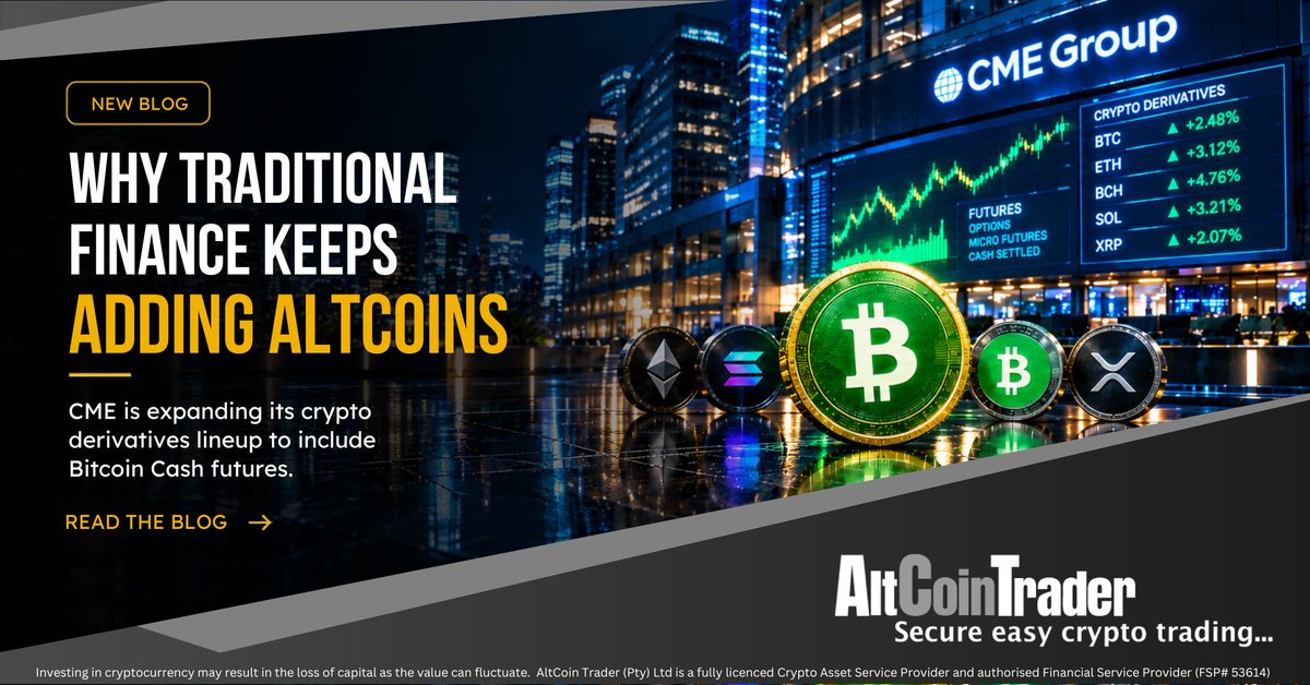 AltCoinTraderSA's tweet photo. For years, traditional finance’s relationship with crypto was largely focused on Bitcoin. Ethereum eventually joined the conversation, but most altcoins remained outside the institutional mainstream. That is beginning to change, as CME Group’s decision to launch Bitcoin Cash futures shows growing institutional interest in the wider crypto market. https://t.co/1d74Yswgd7 #Crypto #Cryptocurency #Cryptocurrencies #CryptoTrading #Trading