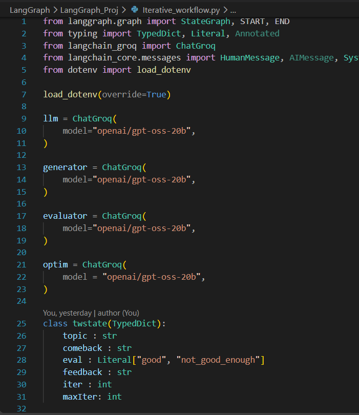 1500mcg's tweet photo. ✅ Learned Iterative workflow in LangGraph by making a program to generate an instant comeback reply for an insult made to you. It keep improving the reply till it reaches maxIteration or perfection.
#GenAI #LangGraph #AIML #Python #AI https://t.co/aN26kWrEEf