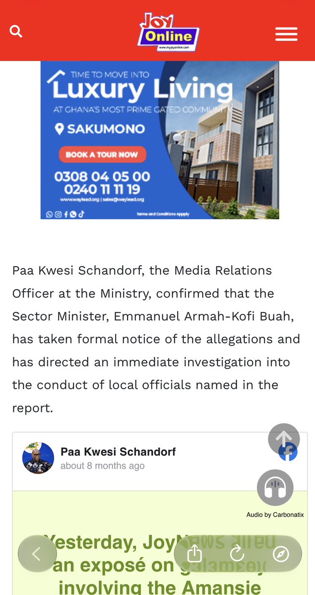 Bobthebuil19383's tweet photo. In April 2025, the Lands Minister (the first picture) announced that MMDCEs whose communities were involved in illegal mining would be sanctioned based on KPIs that were to be set. More than a year later, where are those KPIs? Have they been published, implemented and used to assess MMDCEs? The answer is no. I can list a number of districts and municipalities that illegal mining continues. We need the KPIs set so we can measure the performance in the fight against illegal mining as well as hold DCEs accountable.

This is particularly important when allegations involving local government officials emerge. The DCE for Amansie Central was featured in the Tax for Galamsey exposé in connection with allegations concerning illegal mining. The spokesperson for the ministry on 10th February 2026 claimed that the ministry took note of the allegations and directed an immediate investigation into the conduct of local officials named in the report. 

Then on march 2026 the same spokesperson said the investigation was at an “advanced” stage and the outcome was expected to be finalized by the end of the first quarter of 2026. 

We are in September! Where is the outcome of the investigation??? What happened to the investigation to Amansie central DCE? Where is the accountability???? #StopGalamseyNow #Knowyourfailedleaders