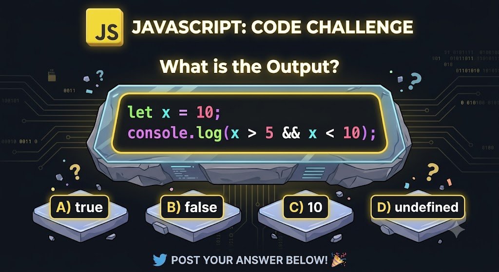 JavaScriptHubz's tweet photo. Can you solve this JavaScript quiz in 2 seconds? ⏱️⚡

Drop A, B, C, or D in the comments! 👇

Look closely at the comparison signs! Let’s see who gets it right on the first try. 🚀 https://t.co/58ISs6aOsy