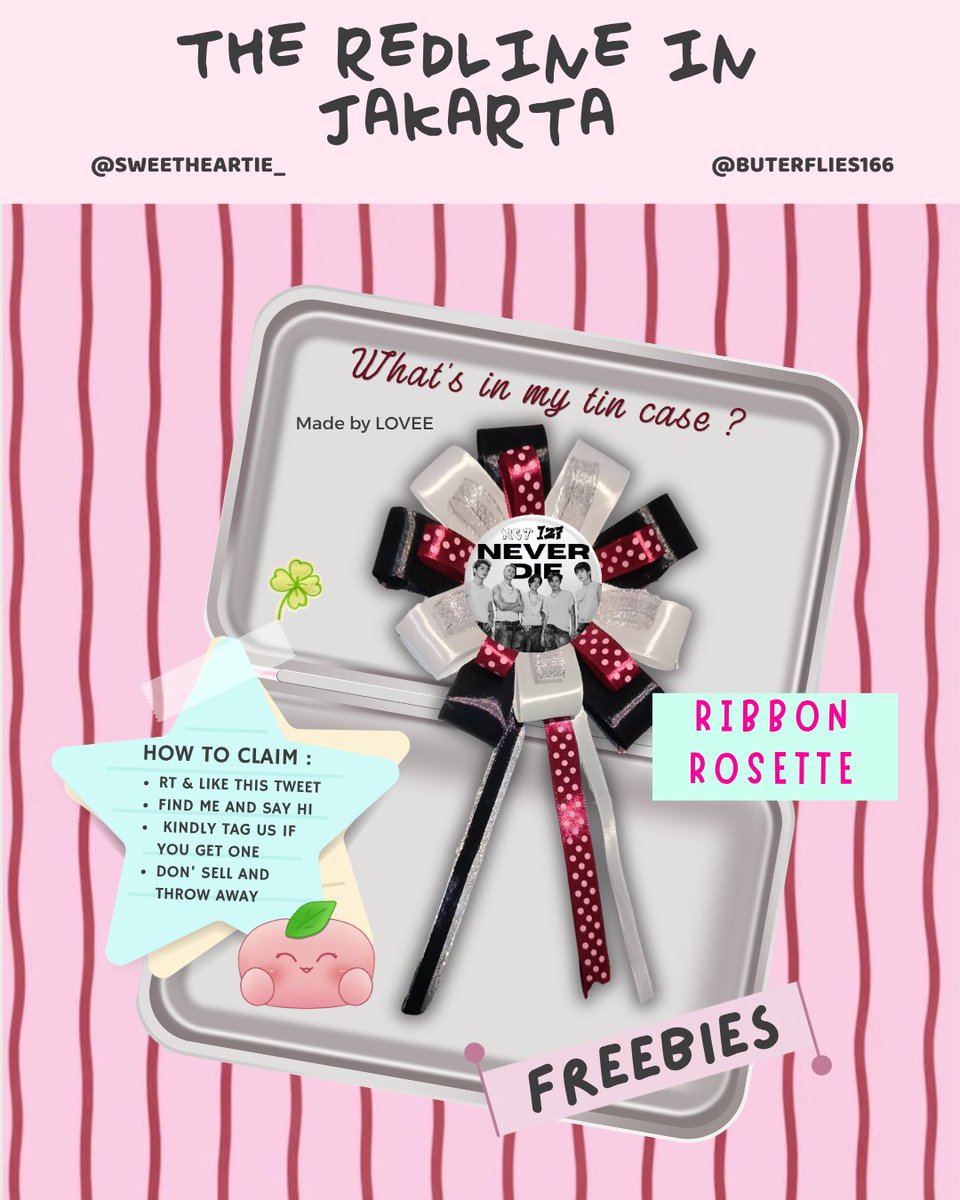 buterflies166's tweet photo. ୨୧⋆｡˚ ⋆ FREEBIES THE REDLINE IN JAKARTA ⋆˚｡⋆୨୧
by @buterflies166 &amp; @sweetheartie_
⋆ ｡𖤐⭒ 𝑅𝑖𝑏𝑏𝑜𝑛 𝑅𝑜𝑠𝑒𝑡𝑡𝑒 ⋆ ｡𖤐⭒ 
★ limited qty    
🗓️ : 3 october 2026   
📍 : indonesia arena 

• tag us if you get this, loveee yaaa 💕  
[rt &amp; like are appreciated] https://t.co/kpH8Rtcv54