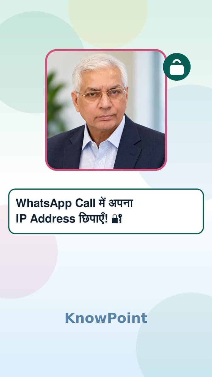 KnowPointDesk's tweet photo. WhatsApp Call में IP Address छिपाएँ:
Settings → Privacy → Advanced → Protect IP address in calls → ON
Calls WhatsApp servers से relay होंगी, IP address सुरक्षित रहेगा (Call quality थोड़ी प्रभावित हो सकती है)
📧 knowpointdesk@gmail.com
#WhatsAppTips #KnowPoint https://t.co/7uufwoLj2p