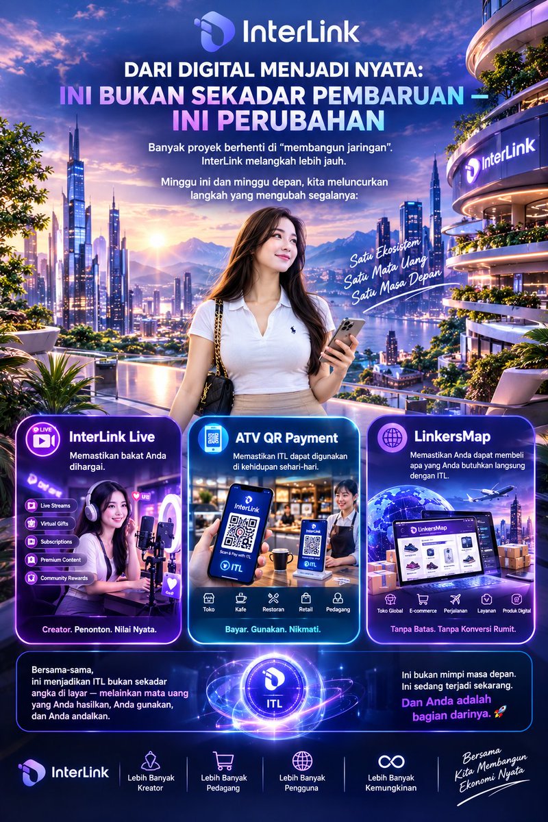Andre_InterLink's tweet photo. 💎 DARI DIGITAL MENJADI NYATA: INI BUKAN SEKADAR PEMBARUAN — INI PERUBAHAN
Minggu ini dan minggu depan, kita meluncurkan langkah yang mengubah segalanya:
- InterLink Live
- ATV QR Payment
- LinkersMap
#InterLlink #ITLG #ITL https://t.co/E6zofMZUa9