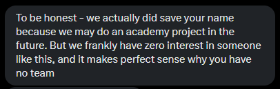 dlllncs's tweet photo. Let's play a game called,

"Which former Tier 1 Pro CS team refused to give me my first experience competing in Pro CS because I don't have experience, then got toxic when I made fun of them for signing washed up CSGO match fixing cheaters."

The irony.👌 https://t.co/zxlFEfDVsh