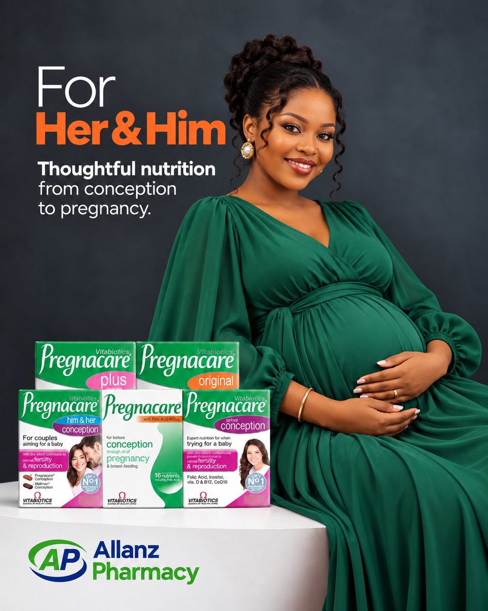 allanzpharmacy's tweet photo. Pregnacare offers specially formulated options designed to support women and couples at different stages of family planning and pregnancy.
Available at Allanz Pharmacy. https://t.co/NCHQRuYZeK