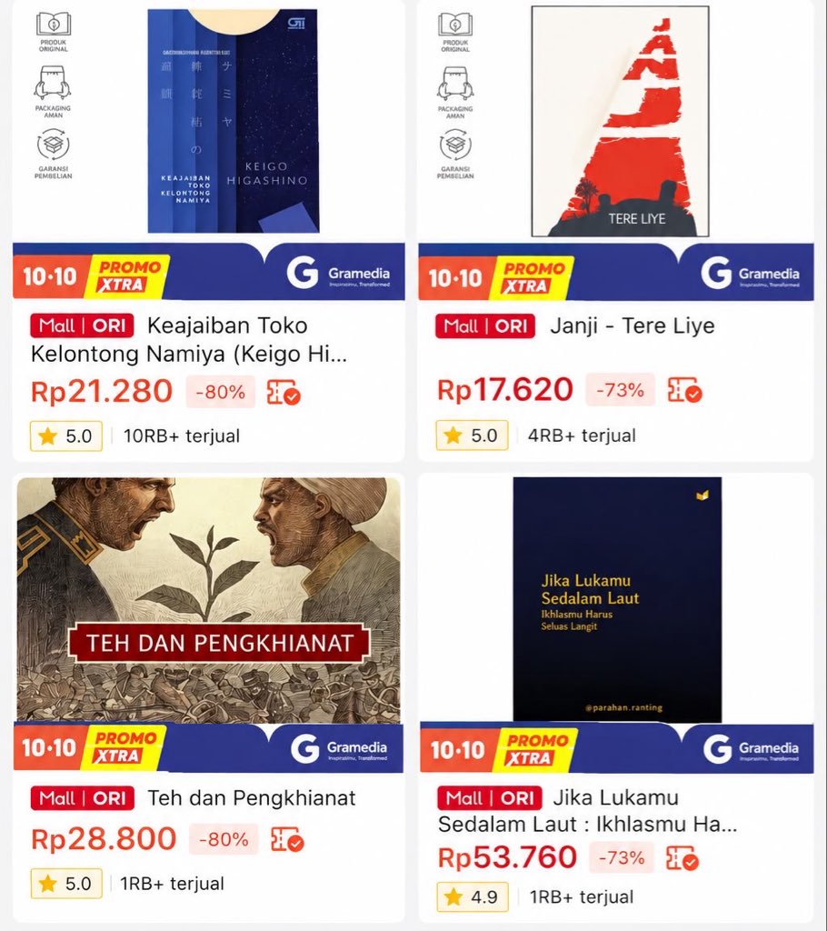 sepatusalju's tweet photo. bukan gramedia yg bangkrut tp gue yang bangkrut karena kalap diskonnya sebanyak ini 😭😭 https://t.co/e3OQW6L3py