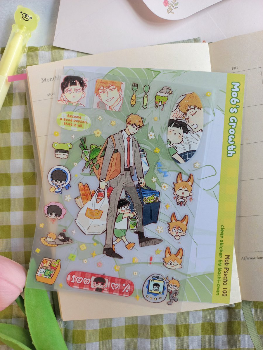 yachi_chann's tweet photo. mob's growth clear sticker sheet ! 🥺🐣💚 #tokio #comipara7 #cf23 https://t.co/SAzJnD2rwk