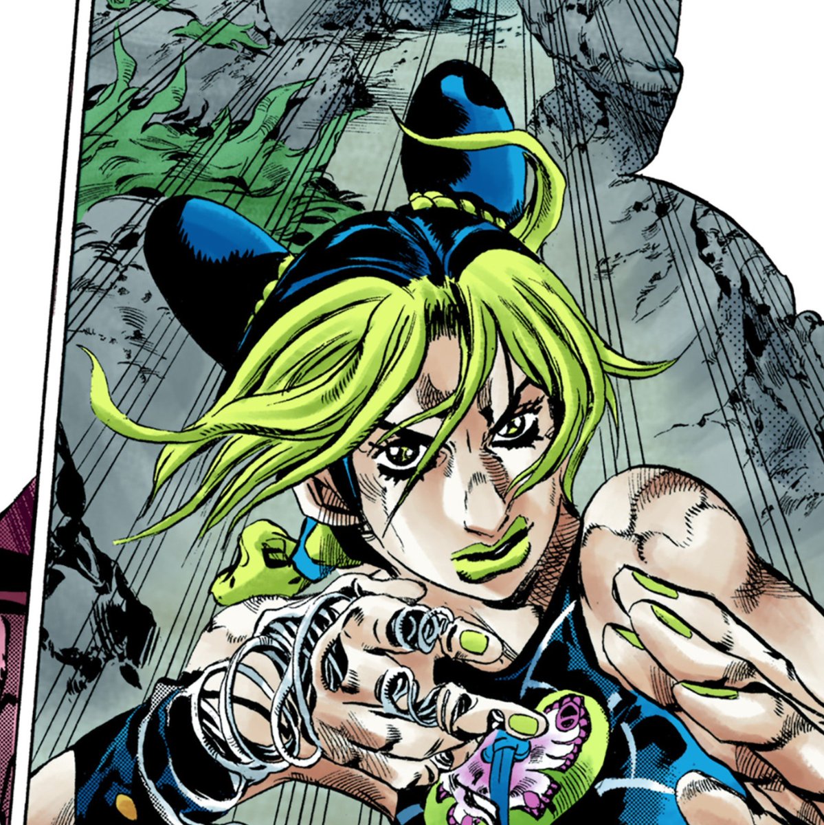 trishubug's tweet photo. ive just noticed that jolyne's hair buns grow Exponentially from the start to end of stone ocean 😭😭😭girl why u so ears 😭😭😭😭 https://t.co/nwATh7HNVw