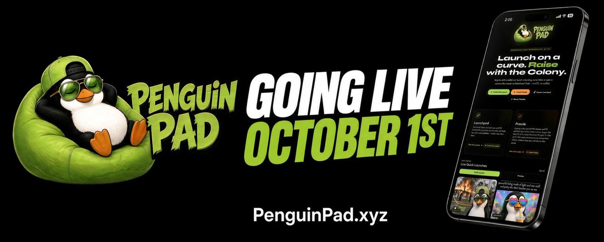 PenguinPad_xyz's tweet photo. Traditional presale platforms take a token cut, dump, and disappear after the raise.

Penguin Pad does not take tokens.
The platform is paid in ETH only. Nobody on the pad side gets a token allocation to dump on the people who funded the raise. Unsold hard-cap tokens are burned.

Two rails. One pad.

Fair-launch bonding curves

Anyone with a Robinhood Chain wallet can launch. No KYC. No waitlist. 0.00025 ETH to create. Early buyers ride the curve itself — not leftovers. Graduates at 4.2 ETH into Uniswap v4. Opening LP goes to the dead address and cannot be pulled.

Community presales

0.1 ETH to open. Soft cap, hard cap, and per-wallet min/max are locked on-chain before a single contribution. 3% of ETH raised to the pad — ETH, not tokens. The rest splits 70–100% locked LP / 0–30% creator ETH. Contributors can withdraw until close. Miss the soft cap or cancel and funds return.

Here is the difference: 

🚨 Penguin Pad is the only presale platform that pays the residual creator fee after launch. Quick launches and presales both get a 1% trading fee from the first swap, split 75/25 creator/platform and sent to the creator wallet automatically. 🚨 

Not a promise. Not a later “maybe.” Built in at launch on both rails.
No proxy contracts. No upgrade path. Progress is on-chain. Listings are not endorsements.

Fair launches when you want speed. 

Structured raises when a project actually needs capital. 

The platform does not eat your supply — and the creator keeps getting paid after the sale ends.

https://t.co/YCBpv2nfrK is going live October 1st.

Early birds ride the curve — not the leftovers.

#Robinhood #Presale #Pinksale #Pons #Launchpad #Fairlaunch