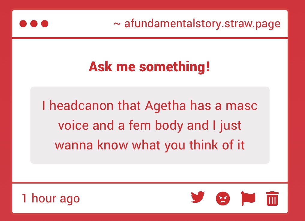 Millerisgreat's tweet photo. //i headcanon Agetha as nothing but a fart in the wind 
Just a figment of anovas imagination
No genda , not even existent 
Just virus /j

In all realness I kinda like to keep Agetha completely genderless 

Idk that I’d personally want to give them any gendered characteristics 🤷‍♀️ https://t.co/vzGIPL8dut