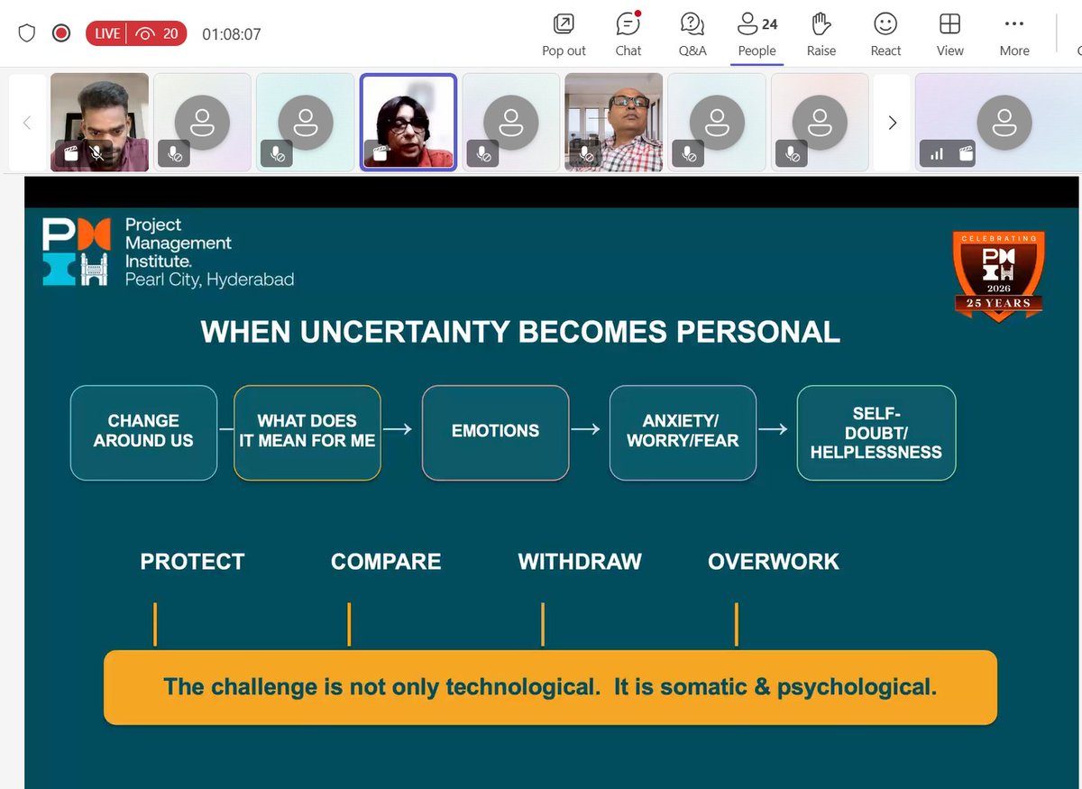 PMIPCC's tweet photo. Happiness is more than a feeling — it's a performance strategy!

#PMIPCC Career Enabler Series 3 | Ep 2 explored how well-being, emotional awareness and intentional action help us navigate challenges and build resilience.

🙏 Thank you, Suparna Kapoor, for the insightful session! https://t.co/4dgaJNEsBU