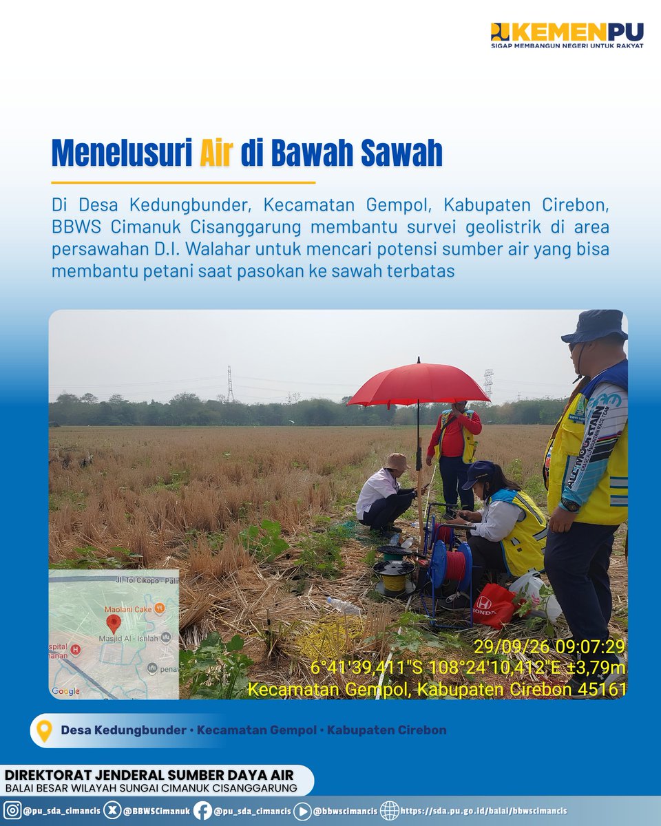 BBWSCimanuk's tweet photo. Air di permukaan makin terbatas. Di Desa Kedungbunder, Kecamatan Gempol, Kabupaten Cirebon pencarian pun beralih ke bawah tanah. Geolistrik dilakukan di area ....
#sigapmembangunnegeriuntukrakyat
#mengelolaairuntuknegeri
#bersamamenjagaair
#jagaketersediaanair
#bbwscimancis https://t.co/nZ8YlUogFL