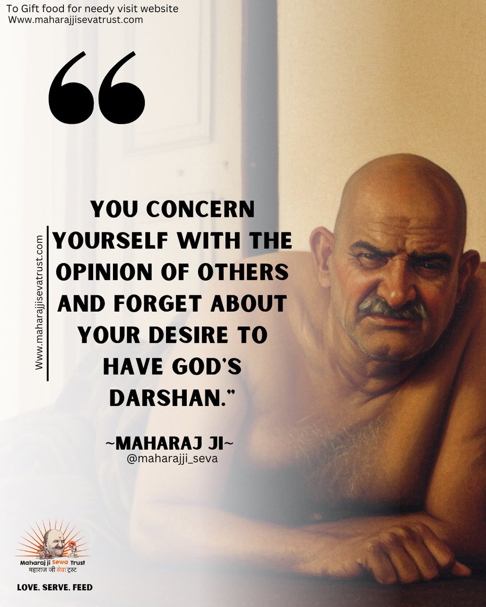 Maharajjist's tweet photo. ♋️Ram~Ram♋️ A lecturer from Allahabad University asked Baba, “How can I have God’s darshan?” Baba immediately replied, “Go to a forest in search of God on a dark night without a light or weapon. You will meet God.” The lecturer was puzzled and said, “I will not be able to undertake this difficult task. Tell me a simpler method.” Baba said, “Man is very selfish. Do not see anyone’s face. Live in total solitude and you will have his darshan.” The lecturer said, “I have to live in society. How can I isolate myself? So tell me a method easier than this.” Baba said, “Well, while living among people, do not speak to anyone. Observe silence.” The lecturer explained his position saying, “Teaching is my profession, so I cannot observe silence.” Baba then suggested to him that he could speak while teaching and observe silence at all other times. At this he said, “It is not possible, as I have to seek guidance from my seniors at the university.” At last, telling him about the simplest method, Baba said, “Speak to everyone, but do not greet anyone, and if someone greets you, go on your way without looking at him.” The lecturer, explaining his difficulty again said, “It would be bad manners and people would form a bad opinion of me.” At this Baba said, “You concern yourself with the opinion of others and forget about your desire to have God’s darshan.”
.
Excerpt:- Divine reality 
.
Jai Sri Neem Karoli Baba🙏🏻 
.
https://t.co/loktkhjhsH
.
[Neem Karoli Baba, Quotes]
.
.
.
.
.
.
.
.
#neemkarolibaba #neemkarolimaharajji #neemkarolibabaashram #neemkarolibabaashramtaos #hanuman #hanumanji #kainchidham #ramdass #usa #america #newyork #losangeles #atlanta #boston #banglore #krishnadas #australia #mumbai #perth #ramdassquotes #unitedkingdom #spain #southafrica #neatherlands #sweden #canada #maharajji #maharajjisevatrust #germany #newzealand