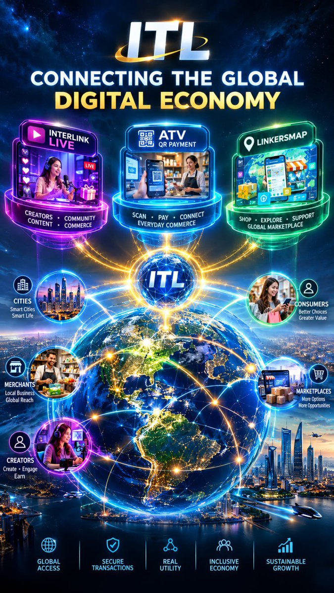 BPithani21997's tweet photo. 🌍 ITL is connecting the global digital economy.
🔗 One network linking creators, merchants &amp; consumers.
🎥 Create with InterLink Live.
💳 Pay through ATV QR Payment.
🛍️ Discover global commerce with LinkersMap.
⚡ CREATE • PAY • SPEND — CONNECTED BY ITL.
#InterLink #ITLG #ITL https://t.co/hVLEj0aYoW