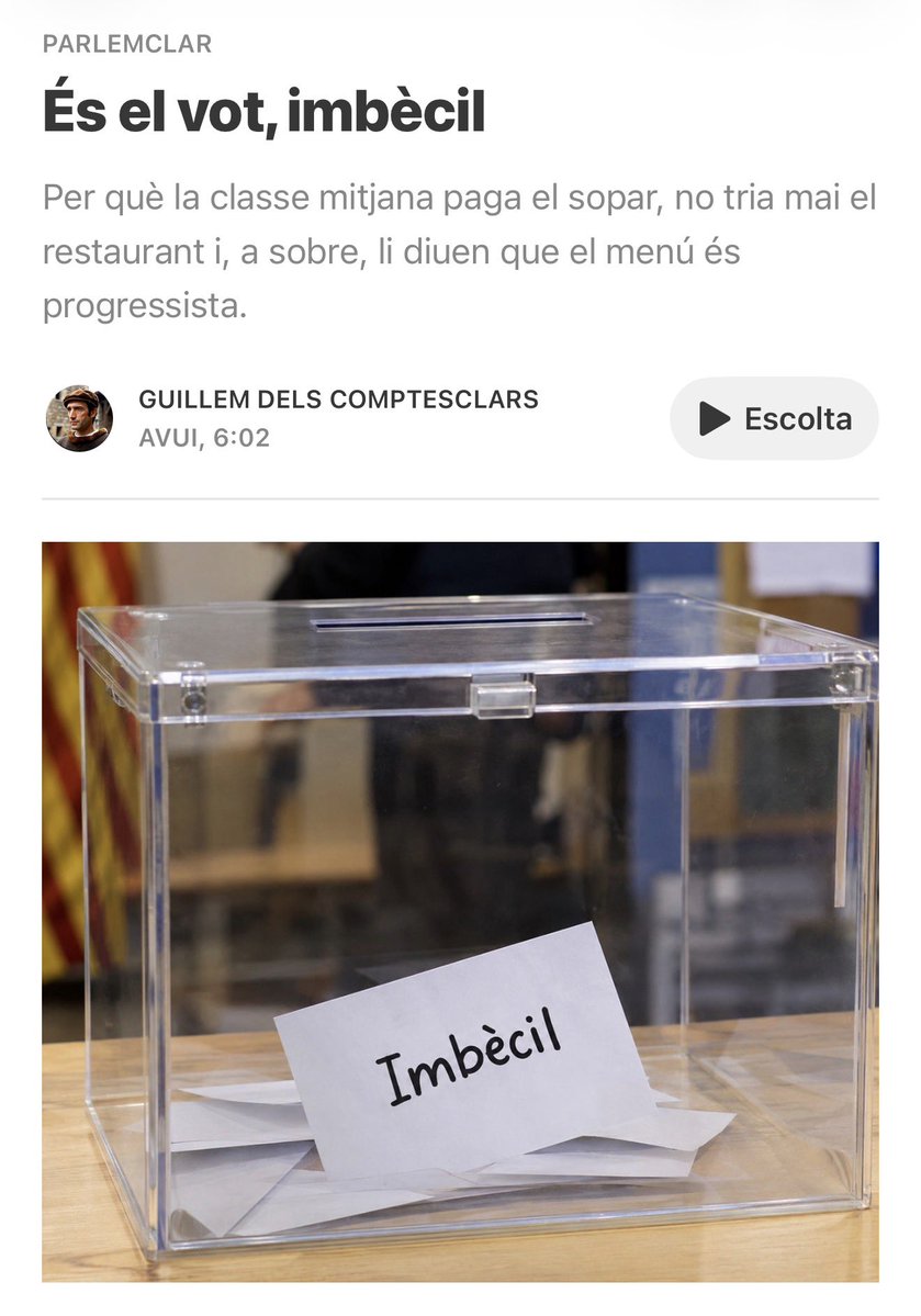 Comptesclares's tweet photo. Avui, amb la meva lletra i prosa, signem l’article del @Menjometre a @parlemclar_cat.

I si la classe mitjana fos l’ase dels cops de @salvadorilla?

Sabies que un 33% de la població paga el 66% dels impostos?

De manera més freda: qui paga la festa de la despesa no té majoria política per incidir on es gasta.

La classa mitjana, la bota de Sant Farriol que paga i ha de callar. Cornut i paga el beure.

Això ho sap Salvador Illa. I se’n riu de tu.

 https://t.co/zgcRm1Qgp7