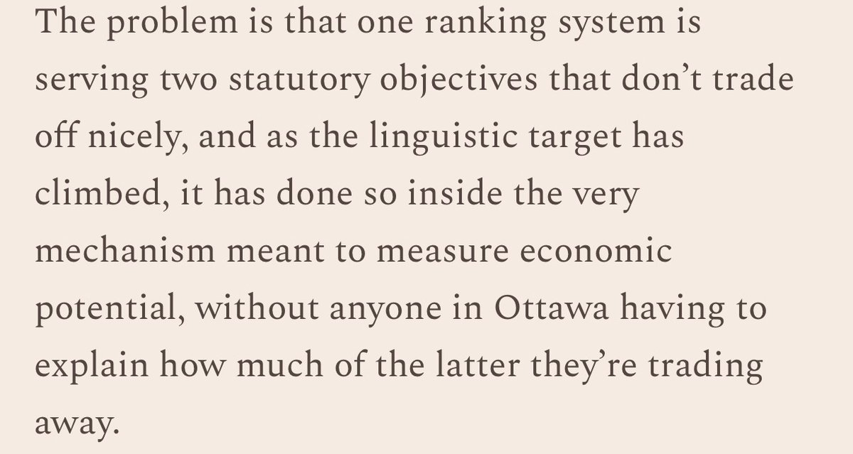 ninomelikidze's tweet photo. One of the more interesting immigration pieces I read this weekend made a point I think gets missed frequently in Canadian political discourse. 

We spend way too much time arguing about how many immigrants Canada should take, and not nearly enough time asking who we're selecting, why we're selecting them, and what outcomes the system is actually producing.

As Steven and I have said repeatedly - Canada's skilled immigration system is now trying to do a lot of different things at once. Fill labor shortages. Satisfy provincial needs. Increase nationwide Francophone levels/immigration. Meet increasing and changing humanitarian commitments. Grow the population.

All of those can be legitimate goals. But once one system is responsible for all of them, it becomes increasingly difficult to answer a pretty basic question: what are we actually optimizing for? Which of the goals is the system actually trying to meet? 

What was most interesting from the article - the Build Canada team also looked at immigration through a fiscal lens. Their own modeling suggests that in Canada, an immigrant household might need a surprisingly high income before becoming a net fiscal contributor over its lifetime. Worth noting, the estimates vary substantially by province and the article is clear that this is their own model, not an official government figure. But this is still a big finding! 

Overall, I think the broader point made is - immigration policy shouldn't be judged mainly by whether we admitted 300K or 400K people annnually (this matters to be clear, but it’s not the main nor only thing). 

Instead, we should really be asking whether we're selecting people who are likely to thrive here, whether Canada gives them the conditions to succeed once they arrive, whether we retain them, and whether the system produces better long-term outcomes for both immigrants and the country. 

The main point is, how many of them are going to integrate well and contribute to the country and its economy? The immigration debate doesn't have to be just more vs. fewer - instead we can focus it on better selection, integration and overall outcomes.

This post was inspired by the insightful article from Build Canada: https://t.co/ibGrIO2ak7