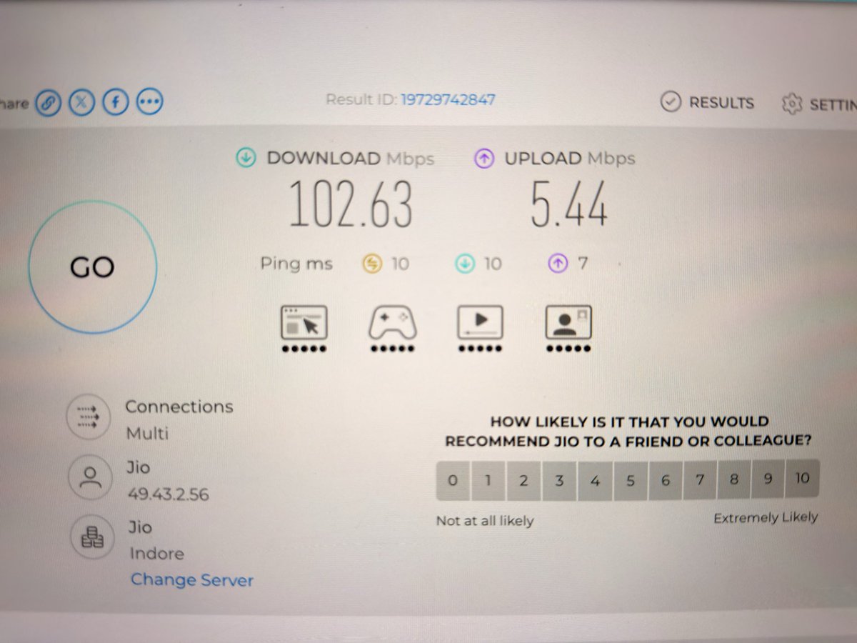 ratan_dixit_'s tweet photo. "Extremely disappointed with the recent JioFiber installation. My 100 Mbps plan is providing less than 1 Mbps upload speed, making service unusable.Please resolve this connectivity issue promptly or initiate the return of the connection and refund." @JioCare @reliancejio worst😣 https://t.co/8lqDMLstbj