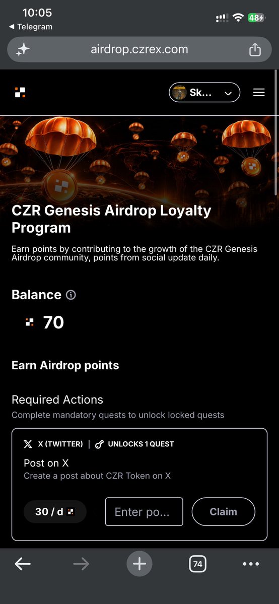 SkMythical's tweet photo. π Exploring the CZR Genesis Airdrop and its community ecosystem!
Excited to participate, complete the tasks, and earn CZR airdrop points. ππͺ
Letβs see where the CZR Genesis journey goes! π₯
#CZR #CZREcosystem #Airdrop #Crypto #Web3 https://t.co/x38yB4em2W