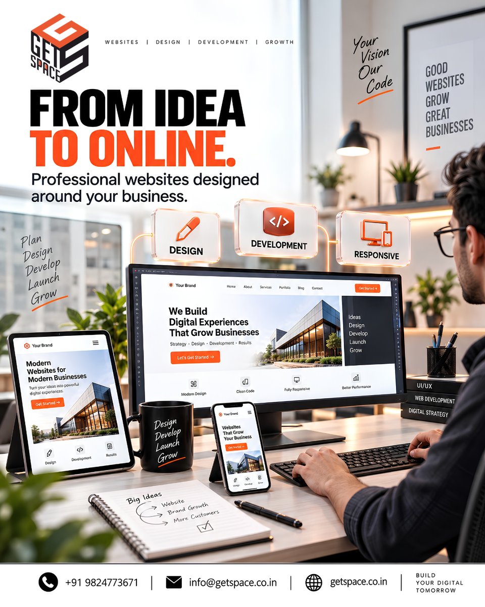 get_space's tweet photo. From an idea to a powerful online presence. 💻 Get a professional website designed around your business, audience and goals.
Turn your vision into a digital experience with Getspace.

🌐 https://t.co/pAphjtiio5
📞 +91 9824773671

#Getspace #WebDevelopment #WebsiteDesign #Surat https://t.co/JCLsgQ7gQ7