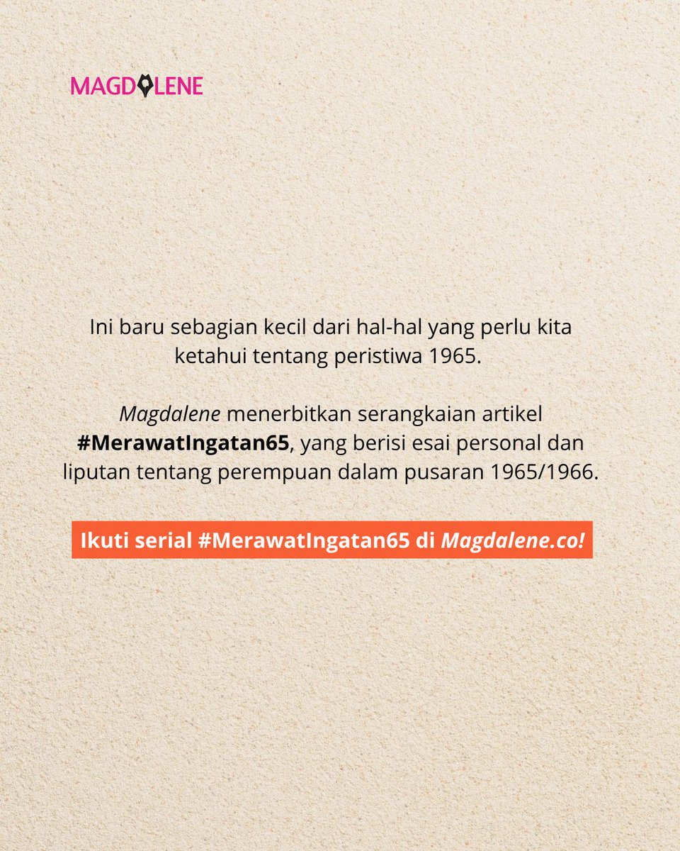 magdaleneid's tweet photo. Lewat serial #MerawatIngatan65, Magdalene mengajakmu melihat kembali peristiwa ini dan mendekonstruksi narasi tunggal yang kerap ditulis oleh negara.
Ikuti serialnya di https://t.co/8ved01Bizz! https://t.co/O9xPmhYcSr
